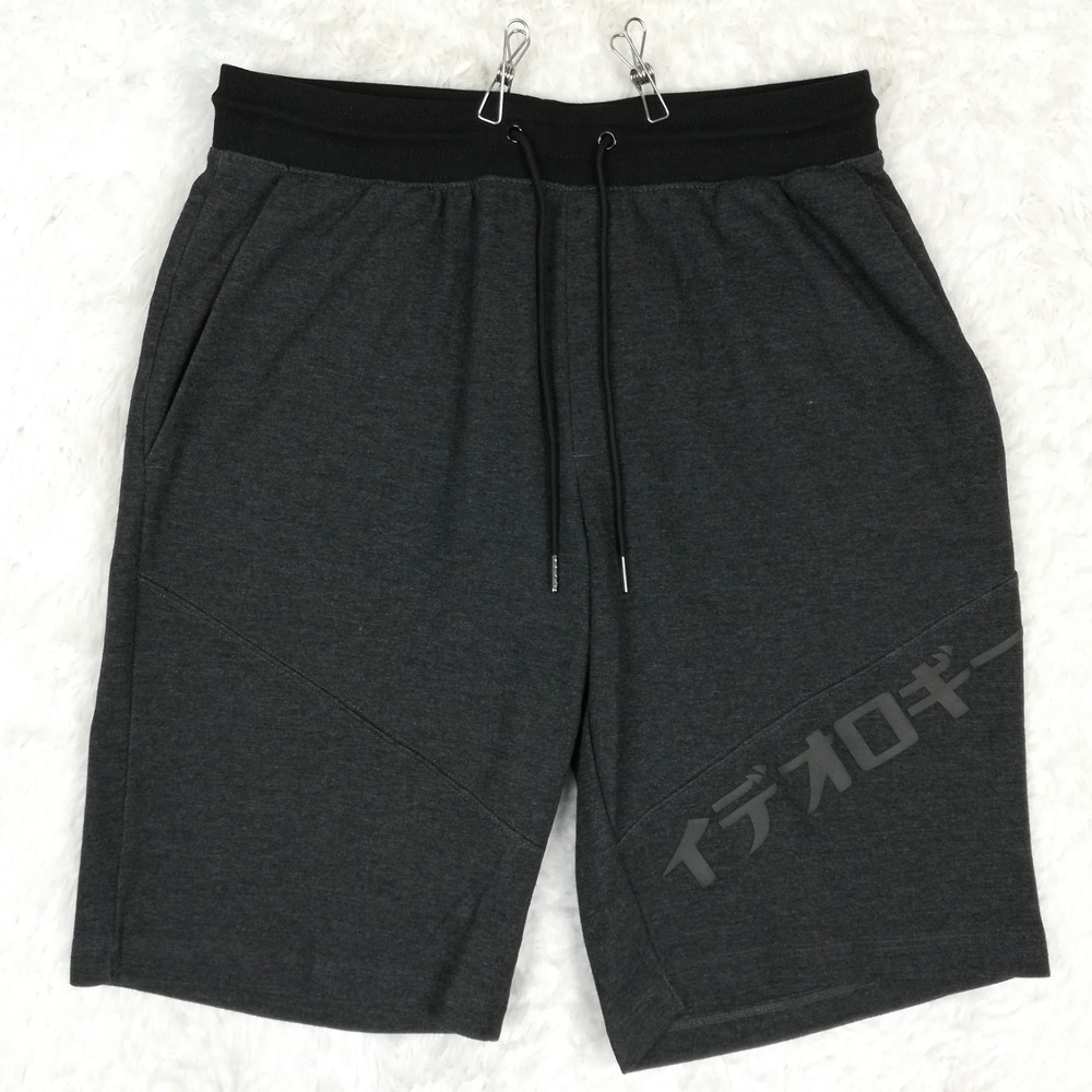 Ideology Mens Shorts Woven Casual Black Charcoal Kanji Print Athletic Pull On‎ M